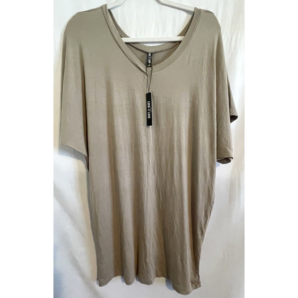 Lock & Love Shirt Pullover Stretch Vneck Short Doleman Sleeve Taupe Women’s XL